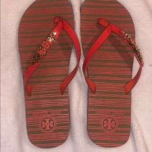 Charm red Tory Burch flip flops